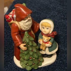 Santa and young girl figurine. Girl holds a teddy bear. Very cute!!